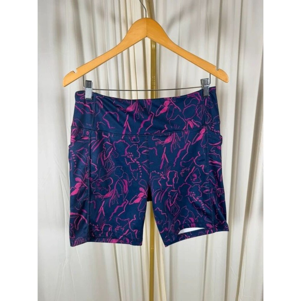 Avia High Rise 7" Inseam Pink Floral Outline Athletic Bike Shorts Pockets XL